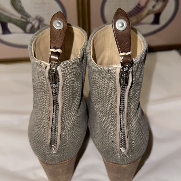 Rag & Bone 9.5 Moth Green Olive Canvas Back Zip Stacked Heel Ankle Booties - Picture 9 of 15